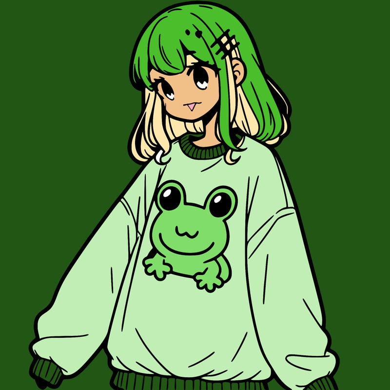 girl wearing frogging sweatshirt