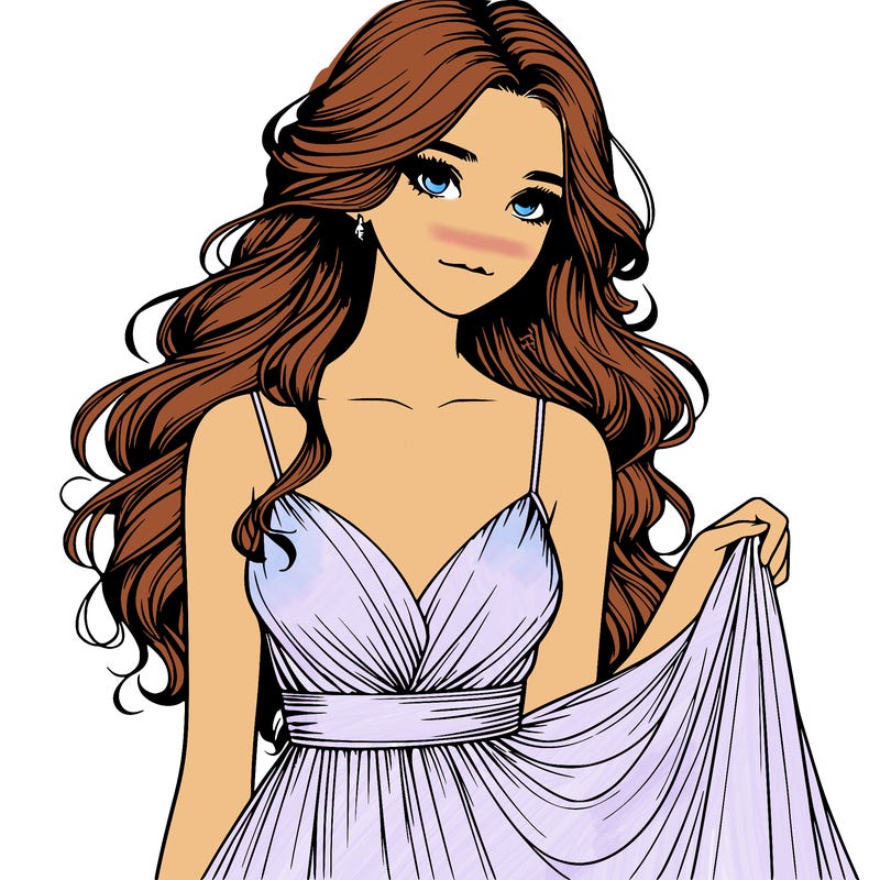 realistic girl in flowy silky prom dress