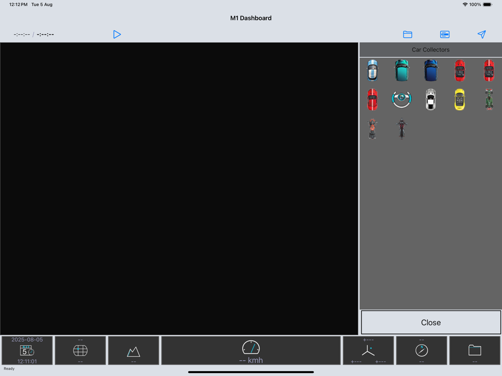 M1 Dashboard - M1 Dashboard app interface showing the Car Collectors vehicle icon selection screen