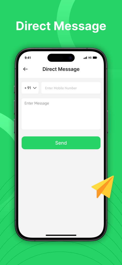 Dual WA Web & GB Tools - Captura de pantalla de la función de Mensaje Directo en la aplicación WA Web Dual que muestra los campos de entrada para el número de teléfono y el mensaje.