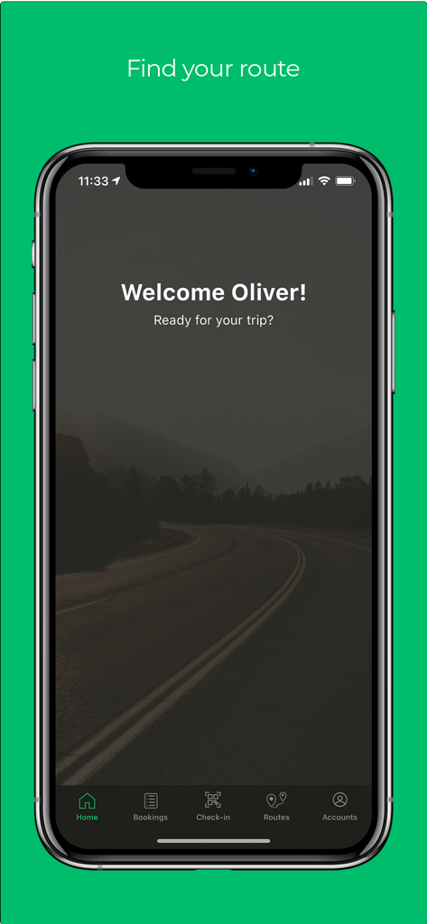 BUSUP - BUSUP mobile app welcome screen with personalized greeting and navigation menu