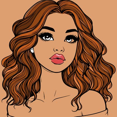 realistic girl with wavy hair and lips