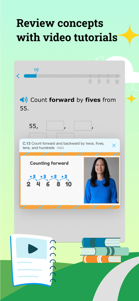 Screenshot of the IXL app featuring a math video tutorial on counting forward