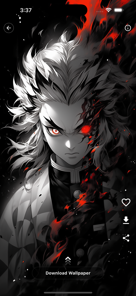 AnimeeX Wallpaper Full HD - Un fondo de pantalla de anime en blanco y negro de alto contraste con detalles rojos brillantes para iPhone