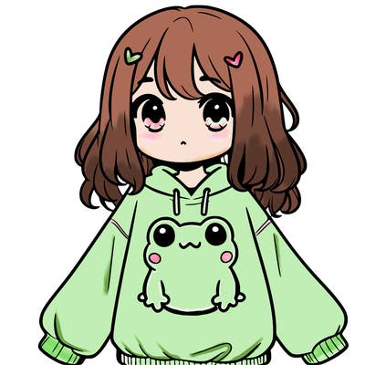 girl wearing frogging sweatshirt