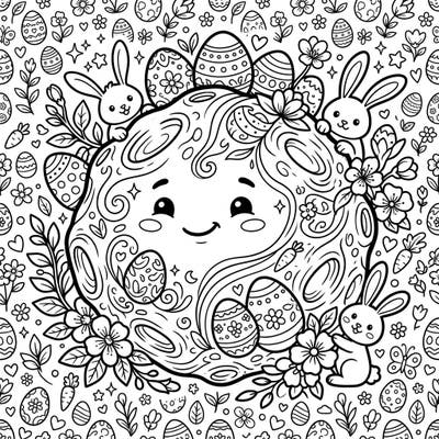 Discover a delightful coloring adventure with our Hygiea Asteroid Easter celebration page, where the celestial meets springtime joy. This charming design features a smiling asteroid surrounded by playful bunnies, decorated eggs, and blooming flowers, perfect for all ages.