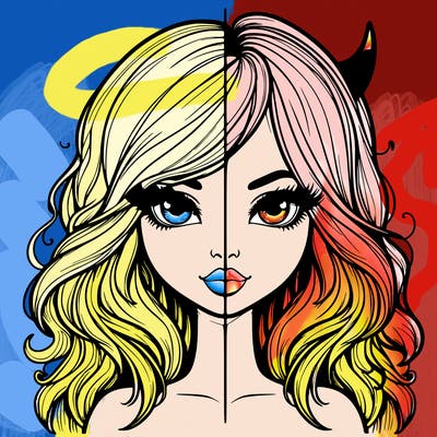 female realistic half angel half devil