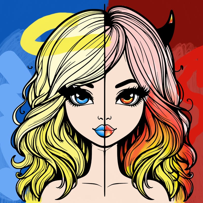 female realistic half angel half devil