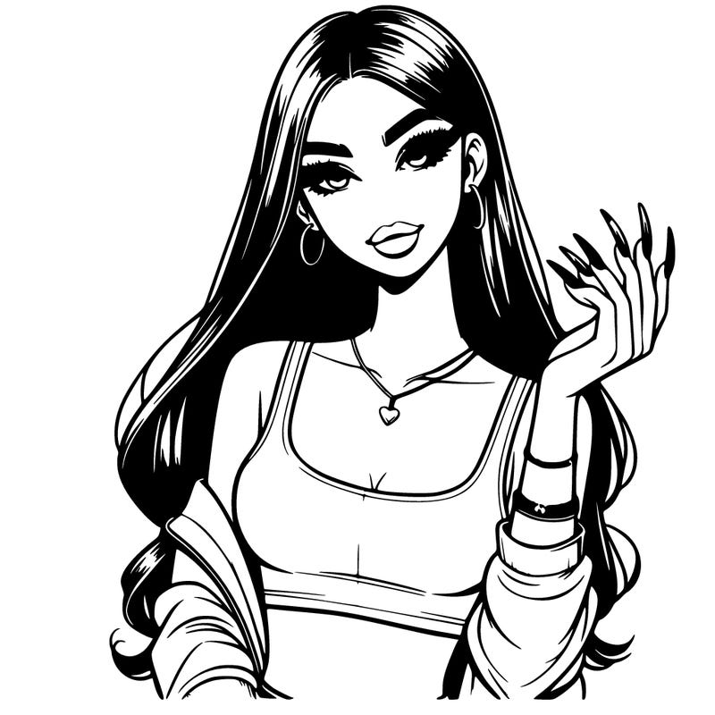 realistic girl with long acrylic nails and wearing crop top