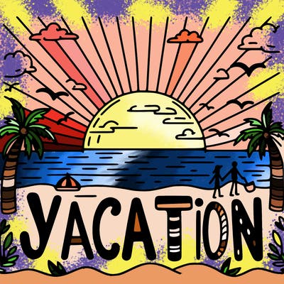 vacation word with no people in sunset background