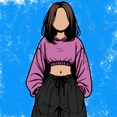 realistic girl faceless with baggy pants and a crop top