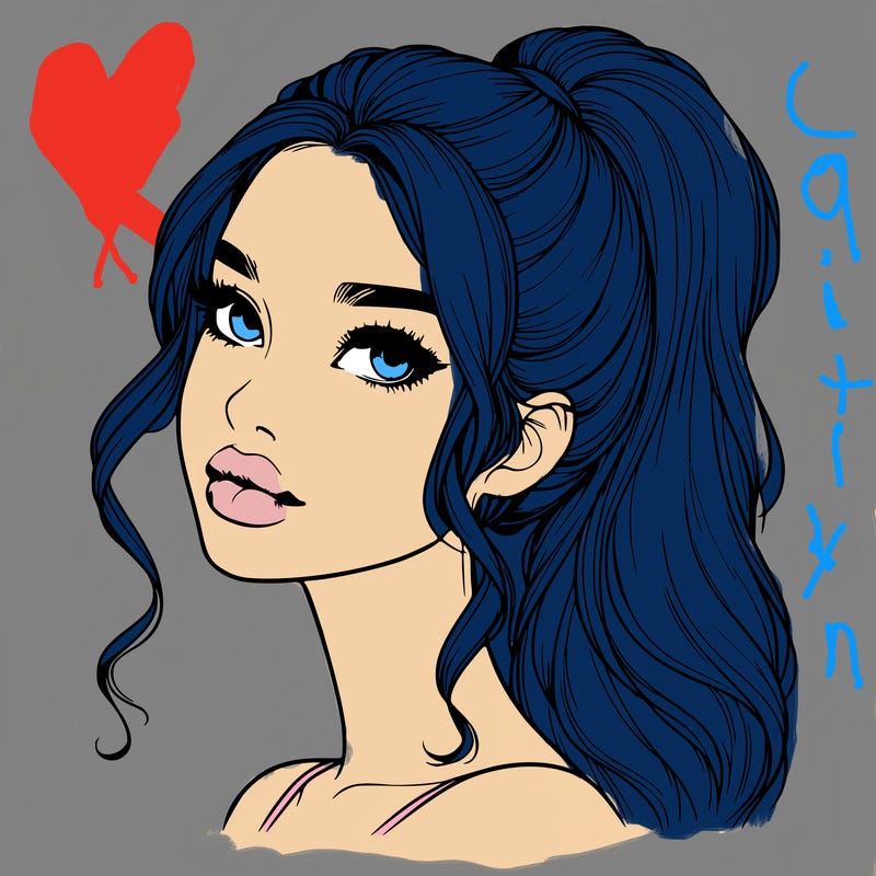 realistic girl with a ponytail on her hair and lips