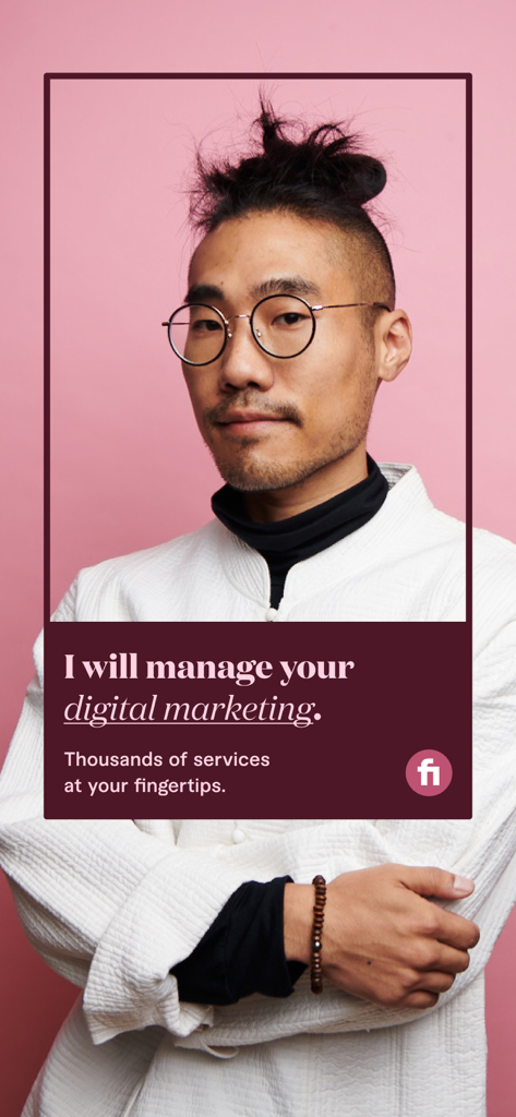 Digital marketing freelancer offering services on the Fiverr app