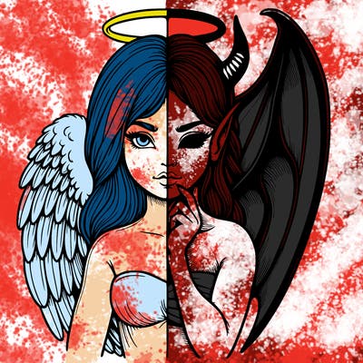 realistic angel half demon