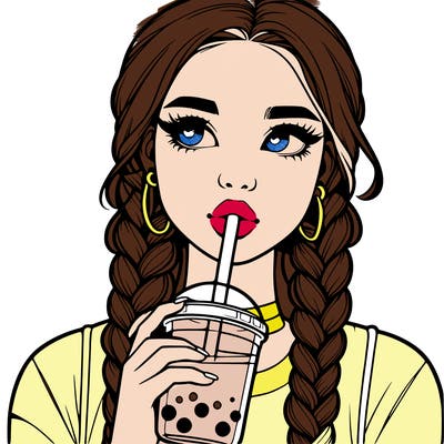 realistic girl with braided hair drinking boba