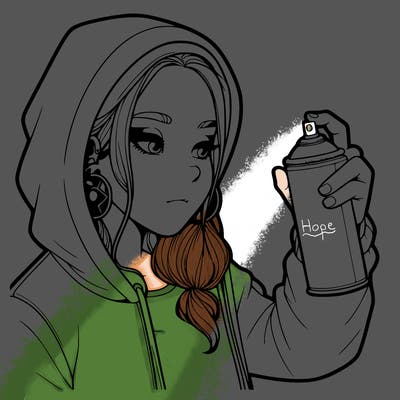 a realistic girl, spray painting