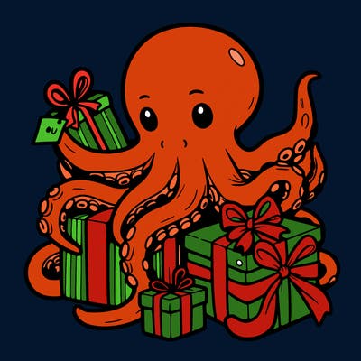 an octopus wrapping gifts
