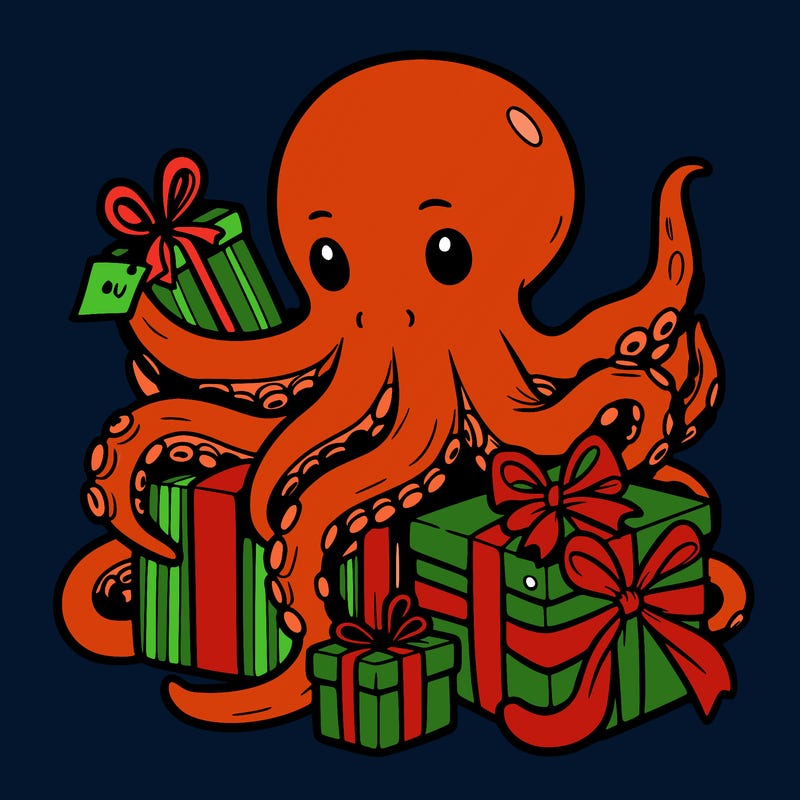 an octopus wrapping gifts