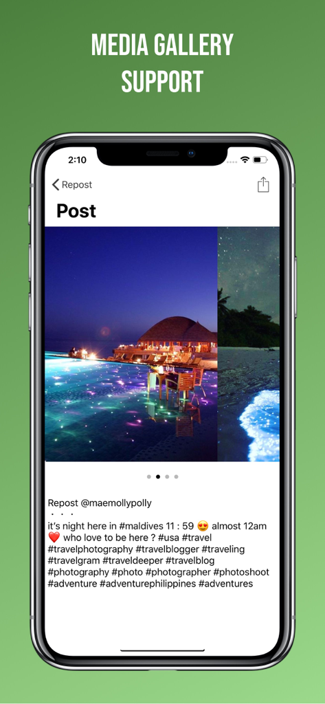 Easy Repost for Instagram - Easy Repost for Instagram app interface showing media gallery support for multi-image posts