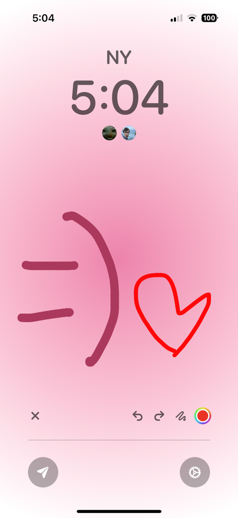 Widget.my - draw on homescreen - A pink background with a hand drawn red heart and smiley face in the Widget my app