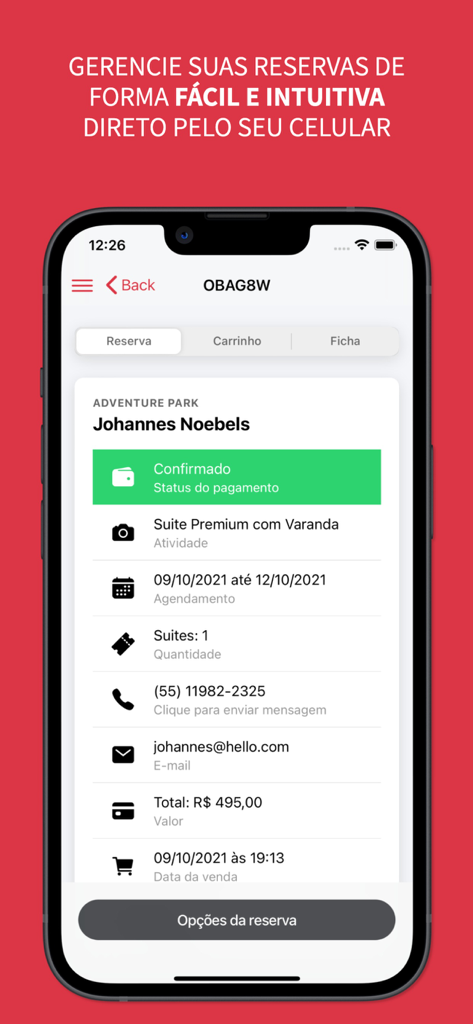 mymento - Pantalla de la aplicación móvil mymento que muestra los detalles de la reserva confirmada y la información del cliente para un operador turístico.