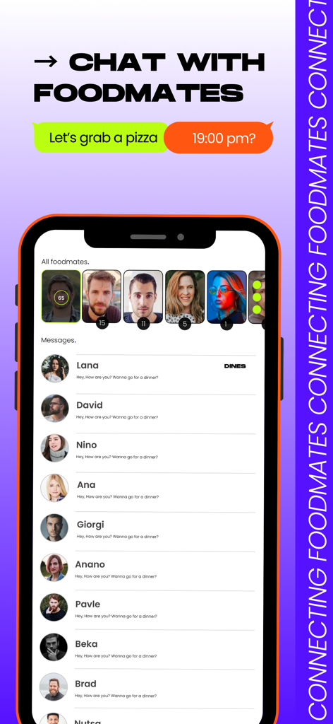 Tasteit: Connecting Foodmates - A screenshot of the Tasteit app showing the chat interface with a list of foodmates and active message conversations