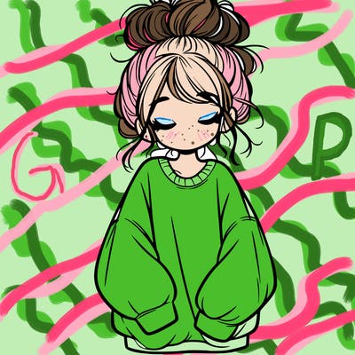 girl with baggy sweatshirt and messy bun