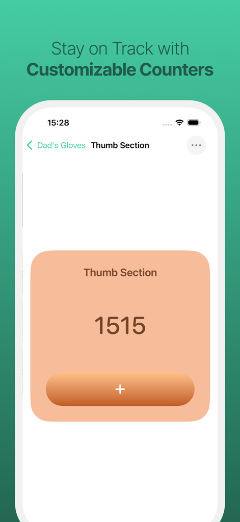 Yarnify app interface showing a large customizable row counter for a knitting project