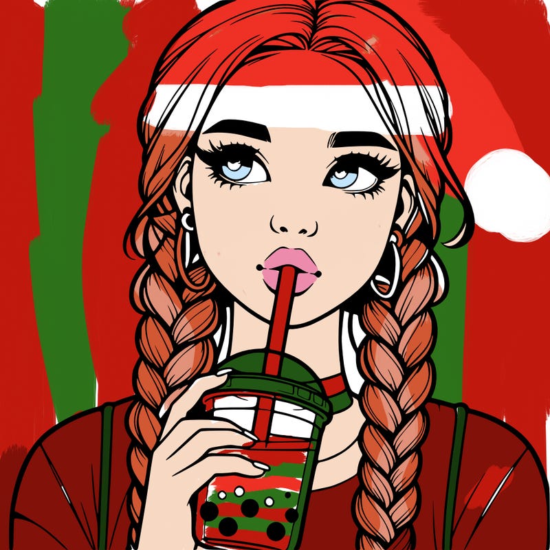 realistic girl with braided hair drinking boba