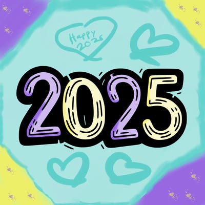 one line scrawled numbers sketch design “2025”