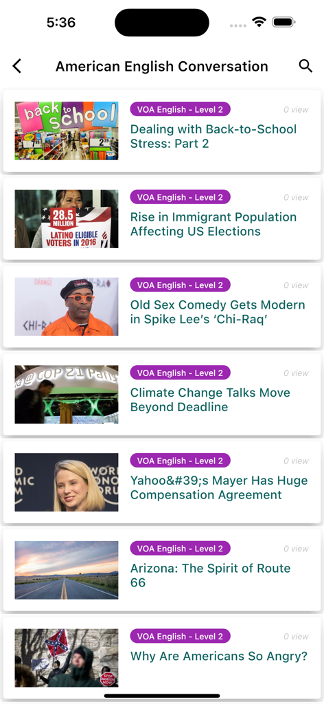 List of American English conversation lessons from VOA at level 2