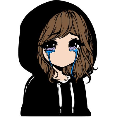 sad realistic girl in hoodie crying