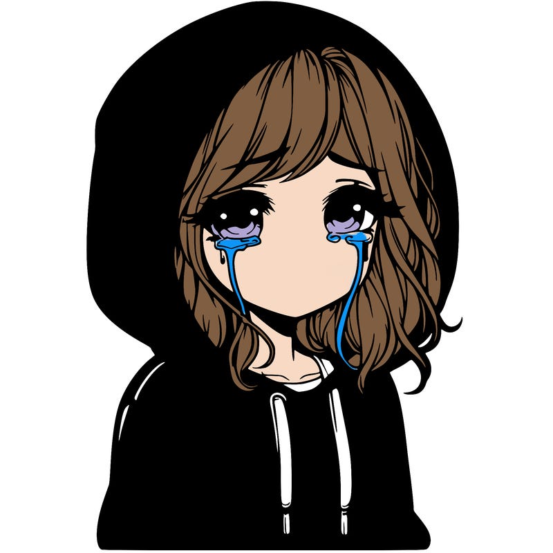 sad realistic girl in hoodie crying