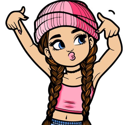 realistic teenage girl with braids and a beanie and crop top doing 🫶🏼