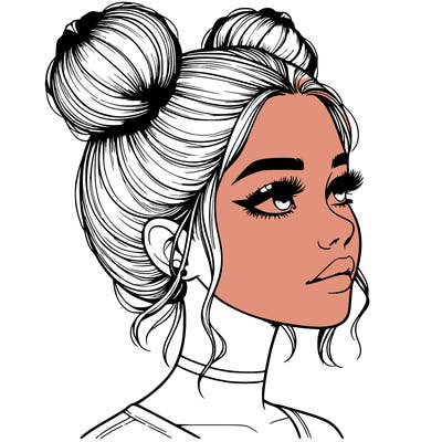 realistic girl with buns on the top of her head