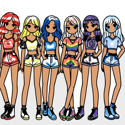 a group of girls wearing crop tops and shorts