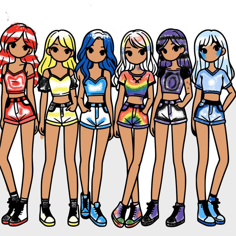 a group of girls wearing crop tops and shorts