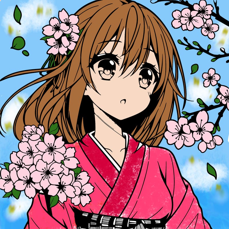 anime girl with cherry blossoms