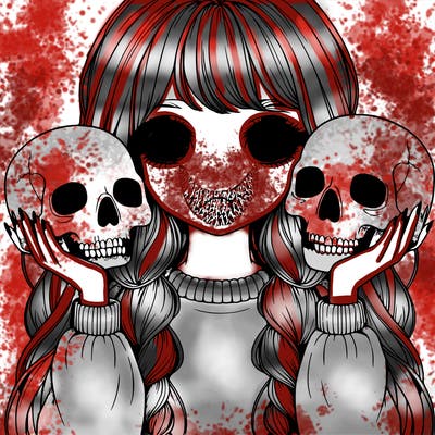 realistic girl holding a skull