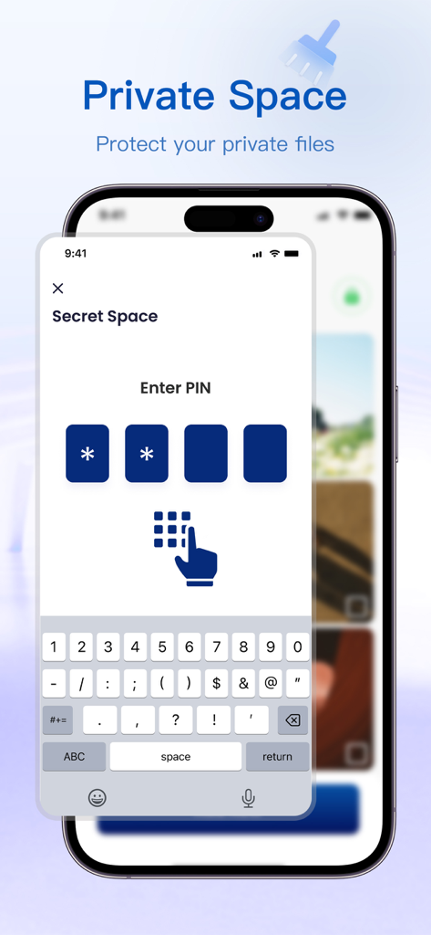 Now Cleaner: AI Photo Cleaner - Pantalla de entrada de PIN del Espacio Secreto para la función de Bóveda Privada en la aplicación Now Cleaner.