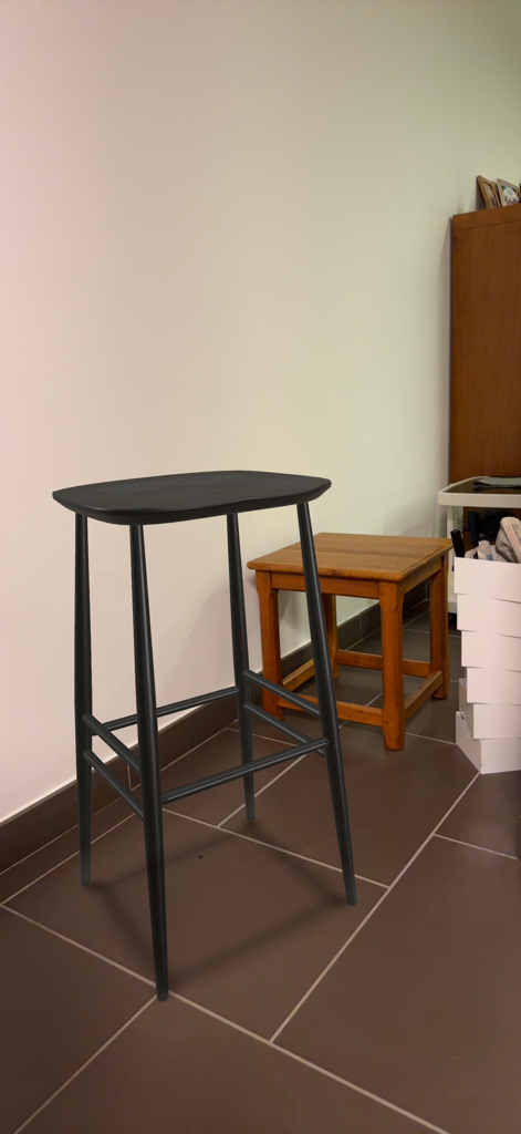HomeByMe Reality – Deco 3D - A black bar stool displayed in a real room through augmented reality