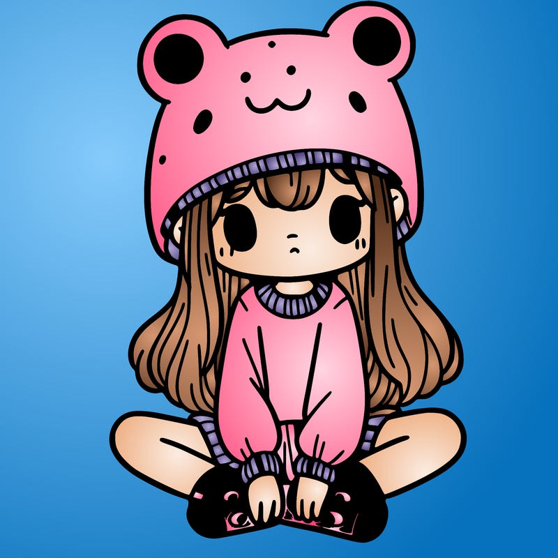 a girl wearing a frog hat and some frog socks