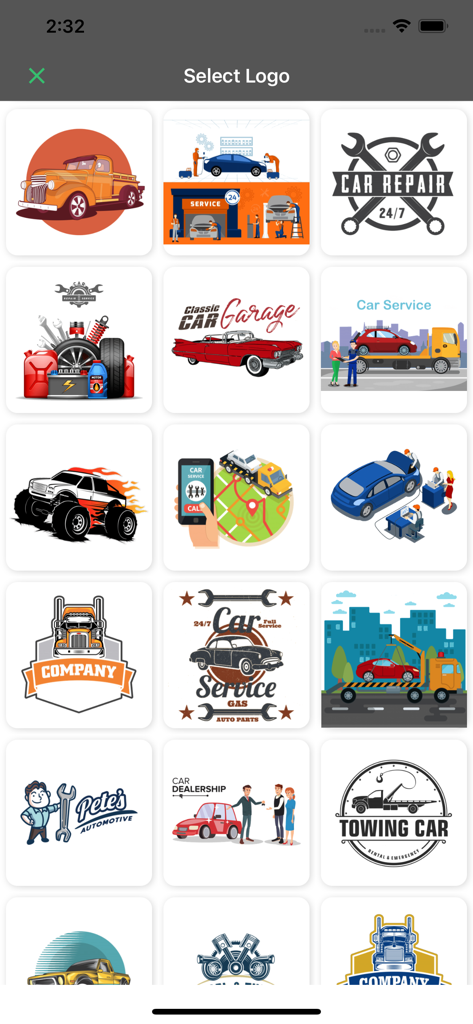 Create Logo~Make Your Own Logo - Una selezione di modelli di logo per il settore automobilistico e la riparazione di auto all'interno dell'app per la creazione di loghi
