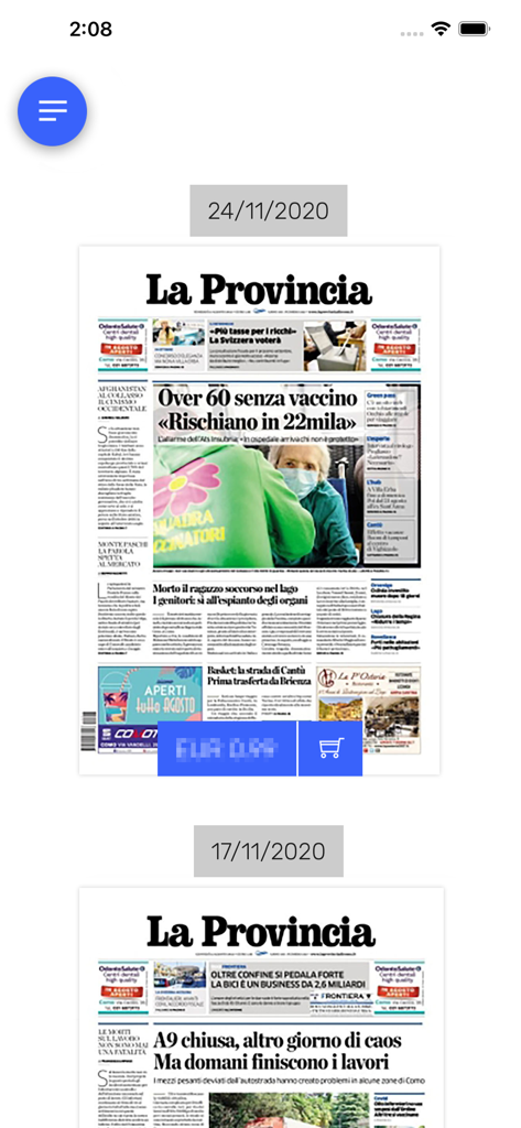 La Provincia di Como - Vista dell'archivio digitale delle prime pagine del quotidiano La Provincia di Como