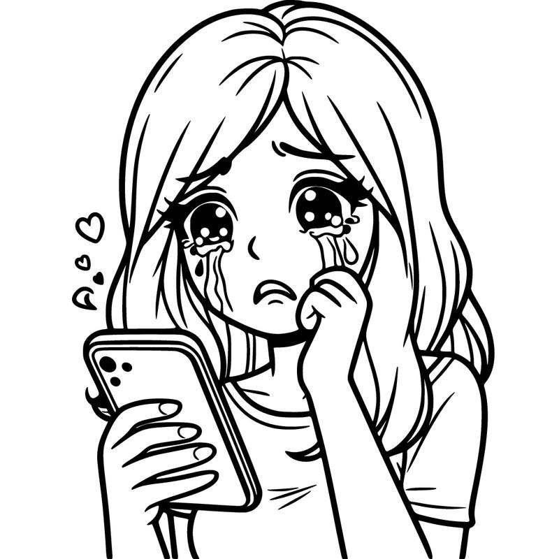 woman crying with her phone in her hand