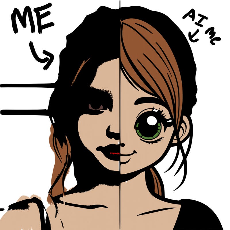 split drawing of a realistic girl