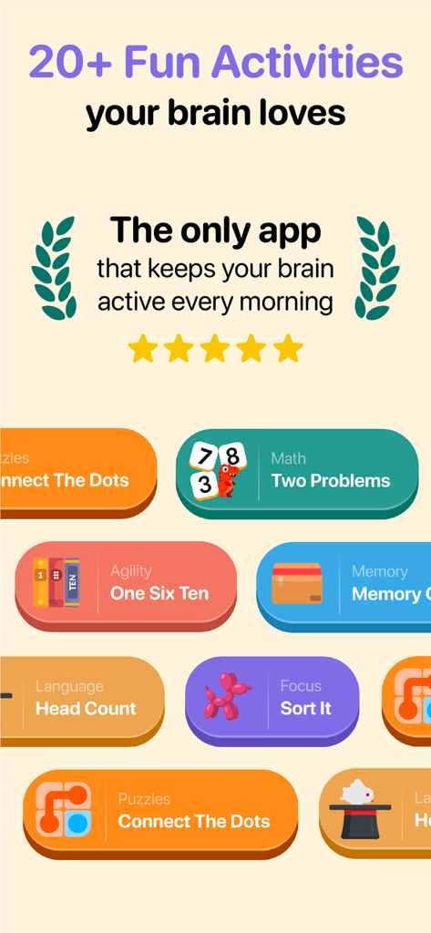 Thinky: Brain Training - Thinky brain training app interface showing a variety of cognitive exercises for memory focus and logic