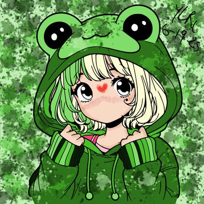 a cute teenage girl wearing a frog hoodie