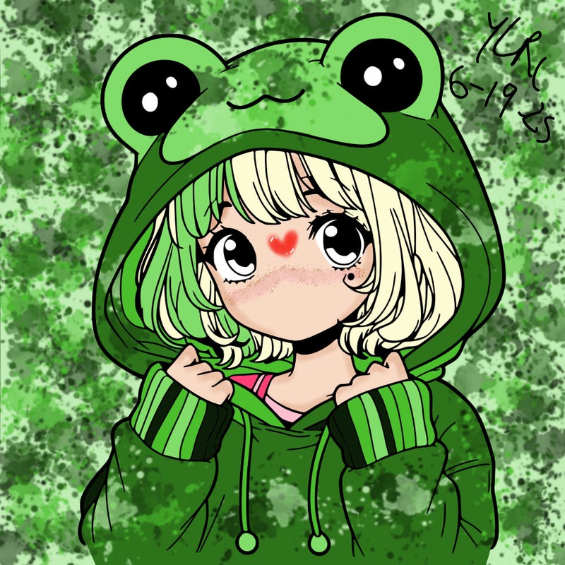 a cute teenage girl wearing a frog hoodie