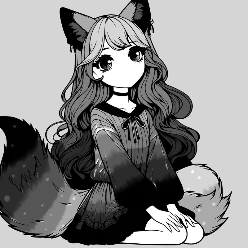 realistic girl with fox ears and tail